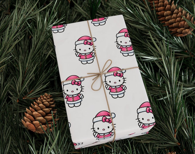 Christmas Wrapping Paper, Pink Hello Kitty Santa Gift Wrap, Cute Hello Kitty Gift Wrap Roll, Christmas Hello Kitty Wrapping Paper Roll