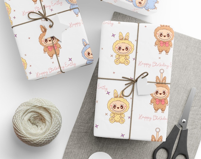 Personalized Labubu Birthday Gift Wrap: Custom Name, Party Supplies
