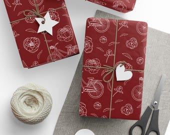 Gift Wrap, Wedding Celebration Burgundy Floral Wrapping Papers, Wedding Gift Wrap, Whimsical Design, Wedding Present Wrap, Customizable