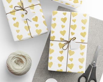 Valentines Day Gift Wrap, Gold Hearts Gift Wrap, Wedding Gift Wrap, Wedding Wrapping Paper, Special Occasion Gift Wrap, Celebration Wrap