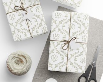 Floral Damask Wedding Wrapping Paper: Ivory Gift Wrap Roll