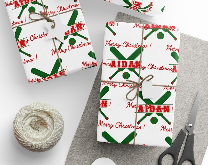 Personalized Sports Cricket Christmas Wrapping Paper: Custom Monogram Gift Wrap