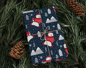 Polar Bear Christmas Wrapping Paper Roll, Christmas Gift Wrap, Christmas Wrapping Paper, Polar Bears Ice Skating Gift Wrap