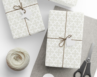 Wedding Damask Wrapping Paper, Floral Damask Wedding Gift Wrap, Ivory Wedding Gift Wrap, Wedding Wrapping Paper Roll
