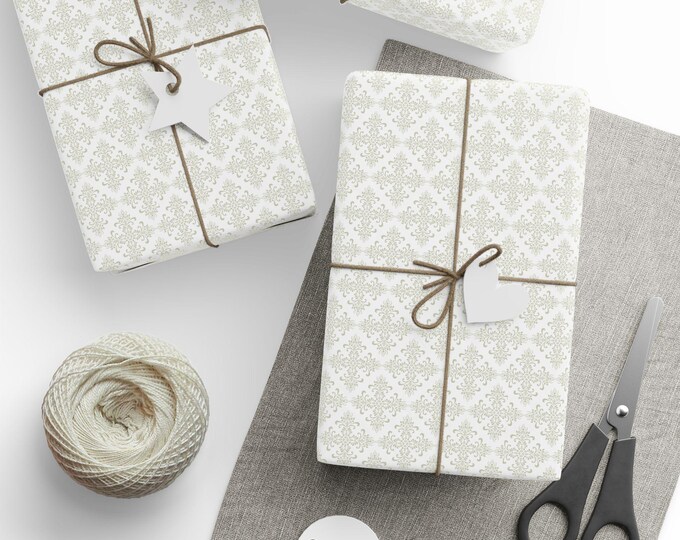 Wedding Damask Wrapping Paper, Floral Damask Wedding Gift Wrap, Ivory Wedding Gift Wrap, Wedding Wrapping Paper Roll