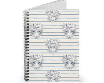 Tropical Wild Cats Spiral Notebook: Blue Striped Journal