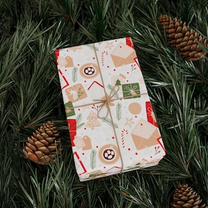 Retro Christmas Gift Wrap, 90gsm Fine Art Paper, Holiday Wrapping Paper Roll image 1