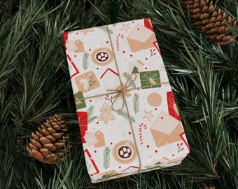 Christmas Gift Wrap, Retro Christmas Wrapping Paper, Holiday Gift Wrap. Festive Gift Wrap, Wrapping Paper Roll, Premium Gift Wrap