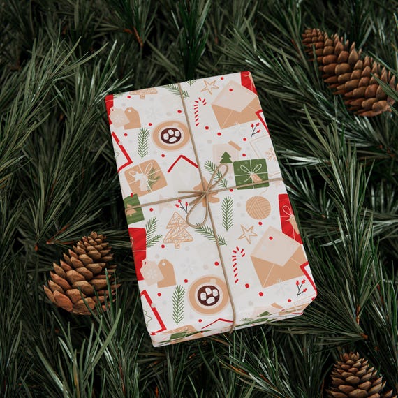 Retro Christmas Gift Wrap, 90gsm Fine Art Paper, Holiday Wrapping Paper Roll