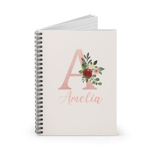 Floral Monogram Spiral Notebook: Personalized Ruled Line Journal