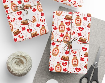 Canada Day Gift Wrap, Pancakes and Maple Syrup Gift Wrap, Canadiana Wrapping Paper, Seasonal Gift Wrap, Holiday Gift Wrap, Premium Gift Wrap