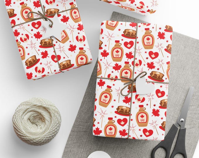 Canada Day Gift Wrap, Pancakes and Maple Syrup Gift Wrap, Canadiana Wrapping Paper, Seasonal Gift Wrap, Holiday Gift Wrap, Premium Gift Wrap