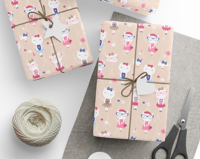 Paris Cats Gift Wrap, Paris Gift Wrap, Paris Wrapping Paper, Paris Lovers Gift Wrap, Parisian Cats Gift Wrap