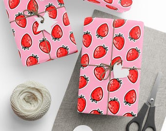 Strawberry Pattern Gift Wrap, Summer Fruits Gift Wrap, Summer Berries Gift Wrap, Wrapping Paper Roll, Trendy Gift Wrap, Novelty Gift Wrap