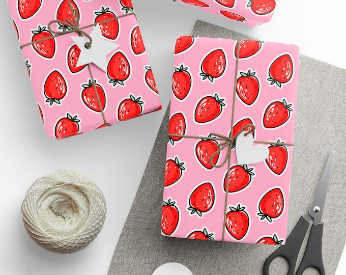 Strawberry Pattern Gift Wrap, Summer Fruits Gift Wrap, Summer Berries Gift Wrap, Wrapping Paper Roll, Trendy Gift Wrap, Novelty Gift Wrap