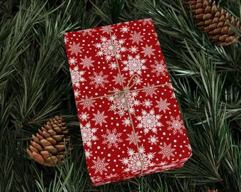 Red Snowflake Christmas Gift Wrap Roll, Holiday Paper