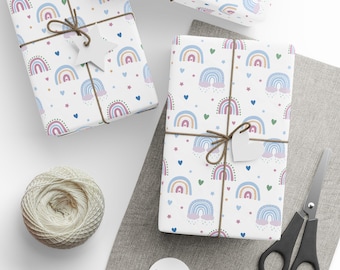 Baby Shower Gift Wrap, Rainbow Gift Wrap, Hearts and Stars Gift Wrap, Wrapping Paper Roll, Gift Wrap for Baby, Newborn baby Gift Wrap