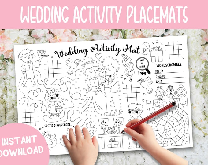 Wedding Activity Placemat for Kids, Coloring Page (Digital Download)