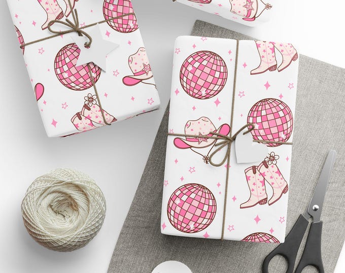Disco Cowgirl Wrapping Paper, Bachelorette Party Gift Wrap, Beach Party Gift Wrap, Special Occasion Gift Wrap, Premium Gift Wrap