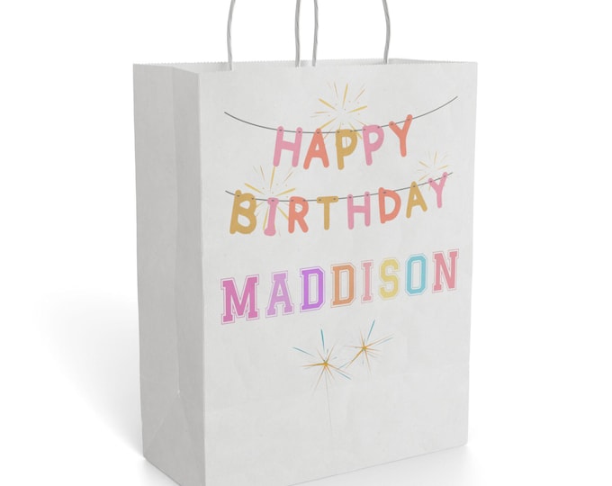 Personalized Happy Birthday Paper Gift Bag | Custom Name Birthday Favor Bag