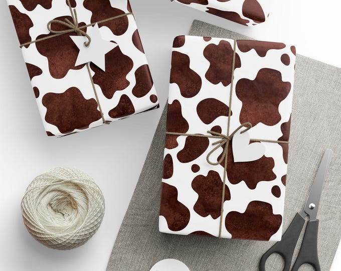 Brown Cow Print Wrapping Paper, Animal Print Gift Wrap, Brown Cow Print Gift Paper, Farm Animal Print Paper, Novelty Gift Wrap