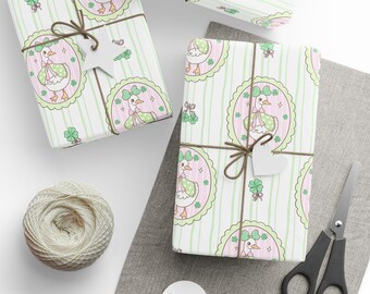 Silly Goose St Patricks Day Wrapping Paper, Shamrock Clover Gift Wrap