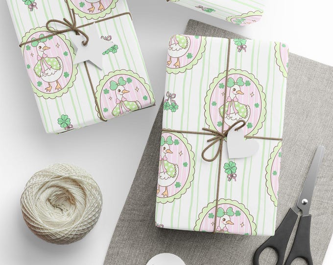 Silly Goose St Patricks Day Wrapping Paper, Shamrock Clover Gift Wrap