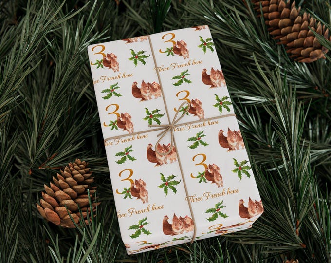 Twelve Days of Christmas Gift Wrapping Paper: Three French Hens