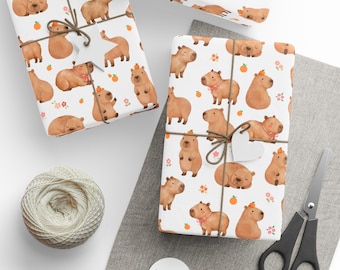 Capybara Gift Wrap | Watercolor Animal Print Wrapping Paper