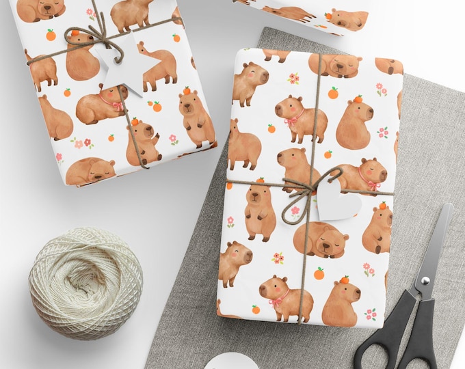 Capybara Gift Wrap | Watercolor Animal Print Wrapping Paper