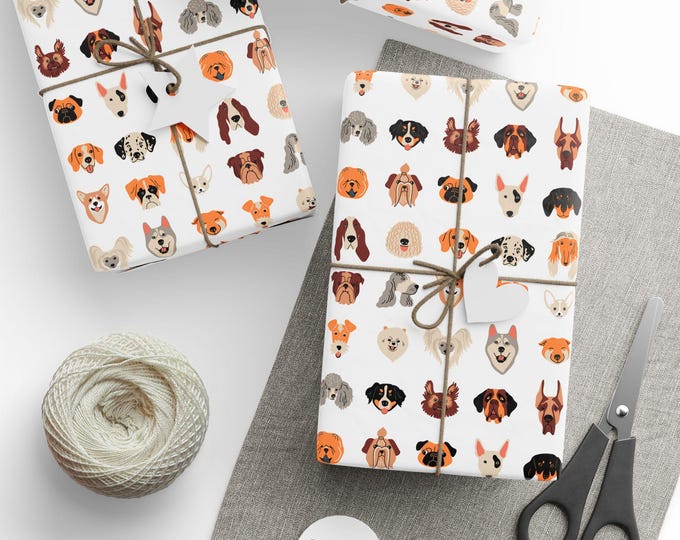 Dog Breeds Gift Wrap, Dog Lovers Wrapping Paper, Gift Wrap for Dog Owners, Gift Wrap for Dog Lovers, Gift Wrap for Dog Breeders
