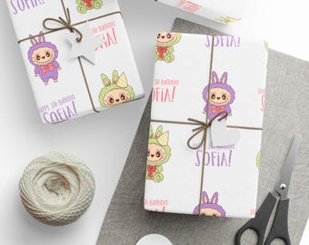 Personalized Labubu Birthday Gift Wrap: Custom Name, Party Supplies