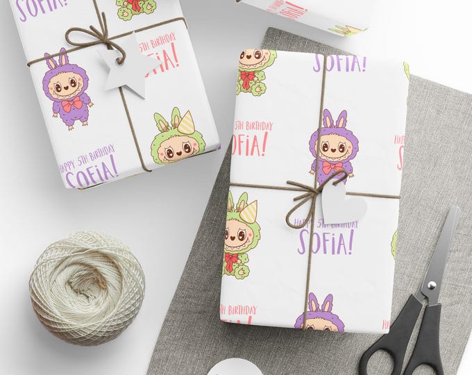 Personalized Labubu Birthday Gift Wrap: Custom Name, Party Supplies