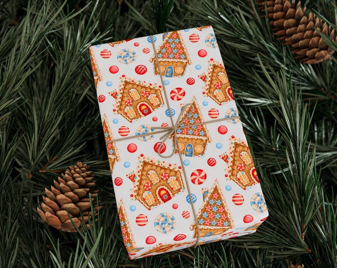 Christmas Gift Wrap, Christmas Wrapping Paper Roll, Gingerbread House Gift Wrap, Holiday Gift Wrap. Festive Gift Wrap, Premium Gift Wrap