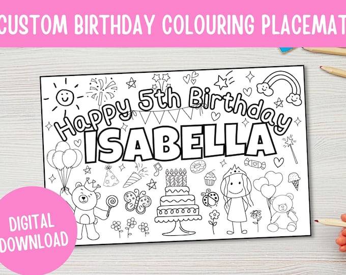Custom Birthday Coloring Placemat, Kids Party Activity (Digital Download)