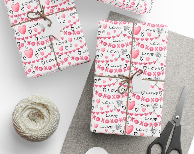 Valentines Day Gift Wrap, Valentine Gift Wrap, Valentine Wrapping Paper, Cute Valentine Wrap, Hearts Gift Wrap, Love Gift Wrap