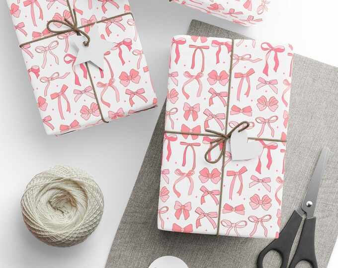 Pink Coquette Gift Wrap, Coquette Aesthetic, Pink Bows Gift Wrap, Coquette Themed Birthday, Coquette Themed Bridal Shower Gift Wrap