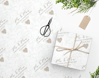 Personalized Wedding Gift Wrap, Wedding Wrapping Paper, Bride and Groom, Custom Gift Wrap, Wrapping Paper Roll, Elegant Gift Paper