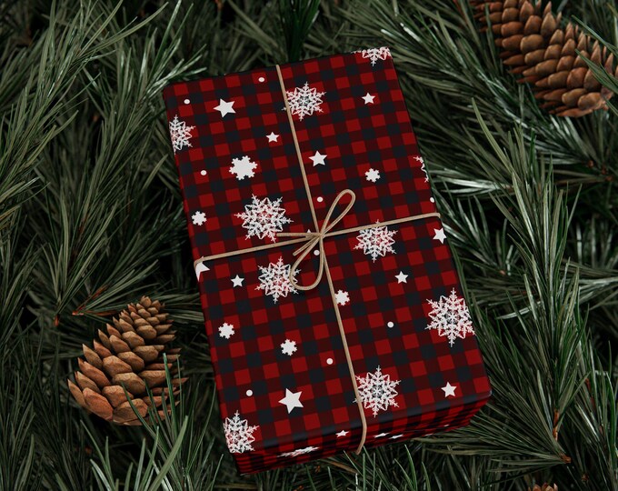Wrapping Paper Roll, Christmas Gift Wrap, Christmas Wrapping Paper, Buffalo Plaid, Snowflakes, Gift Wrap, Holiday Gift Wrap