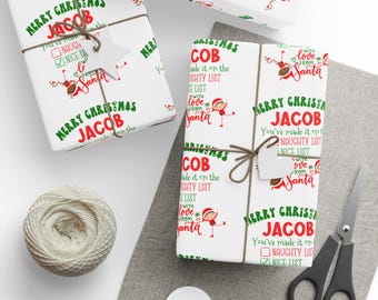 Personalized Wrapping Paper, Custom Name Naughty and Nice List, Christmas Elves Gift Wrap, Christmas Wrapping Paper, Custom Gift Wrap