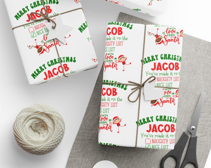 Personalized Christmas Wrapping Paper, Custom Name Naughty and Nice List, Christmas Elves Gift Wrap, Christmas Wrapping Paper