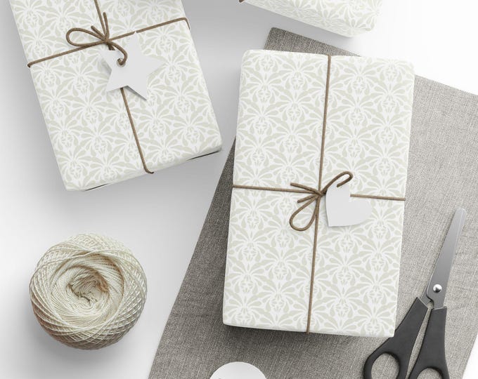 Wedding Damask Wrapping Paper, Floral Damask Wedding Gift Wrap, Ivory Wedding Gift Wrap, Wedding Wrapping Paper Roll