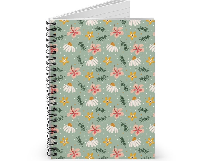 Spiral Notebook Ruled Line, Spiral Journal, Tropical Floral, Summer, Floral Pattern, Stationery, School Supplies