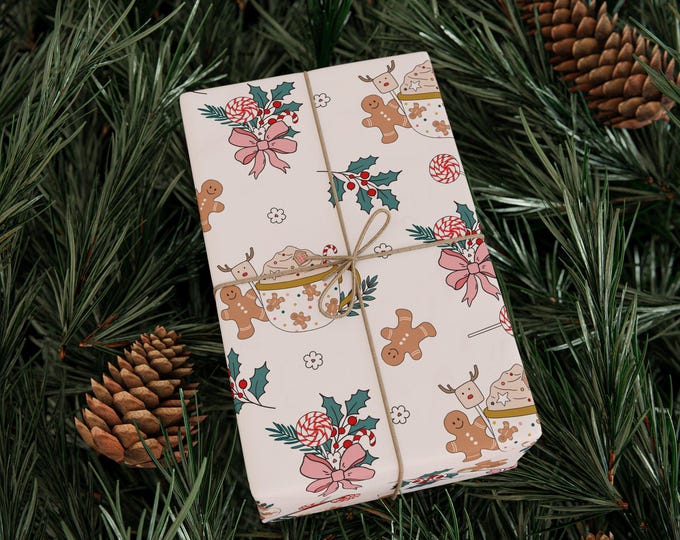 Wrapping Paper Roll, Christmas Gift Wrap, Christmas Wrapping Paper, Cute Christmas Wrap, Winter Holiday Gift Wrap, Retro Christmas Wrap