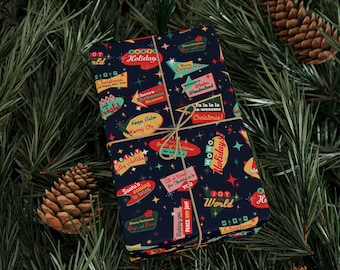 Retro Christmas Wrapping Paper Roll, Retro Holiday Gift Wrap, Midcentury Typography Christmas Gift Wrap, Retro Christmas Gift Wrap