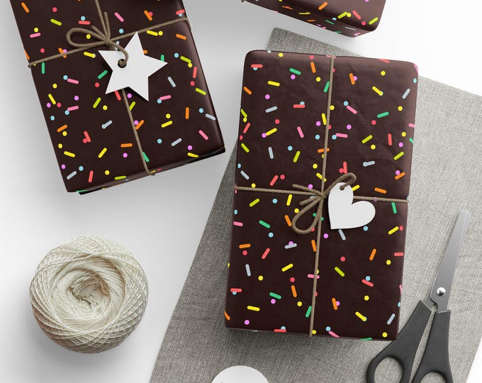Dark Chocolate Donut Sprinkles Gift Wrap, Birthday Cake Gift Wrap, Cupcake Sprinkles Gift Wrap, Novelty Gift Wrap, Birthday Gift Wrap