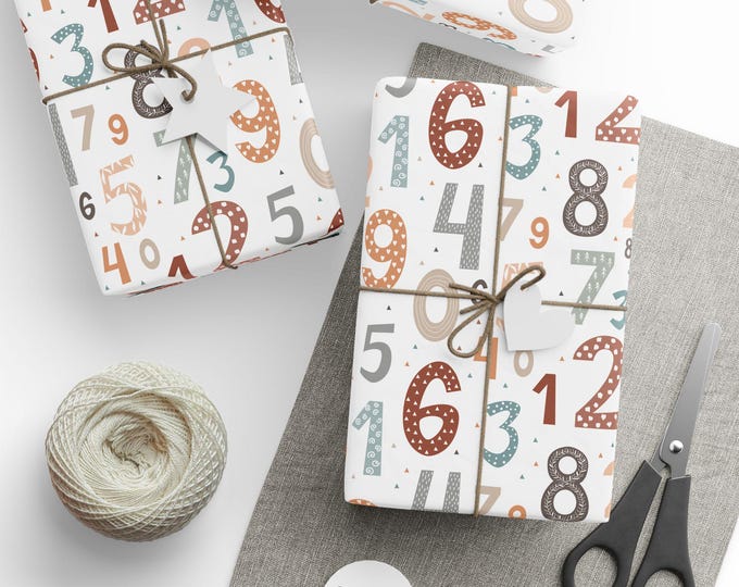 Boho Numbers Gift Wrap, Boho Birthday Gift Wrap, Celebration Gift Wrap, Wrapping Paper Roll, Number Art Gift Wrap, Premium Gift Wrap