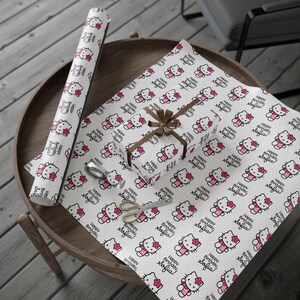 Personalized Hello Kitty Pattern wrapping paper | Birthday Gift Wrap, Pink Character Prin image 4