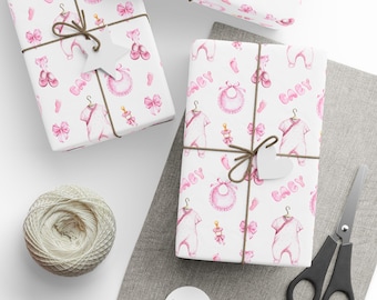 Baby Shower Gift Wrap, Pink Baby Clothes Pattern, Celebrations