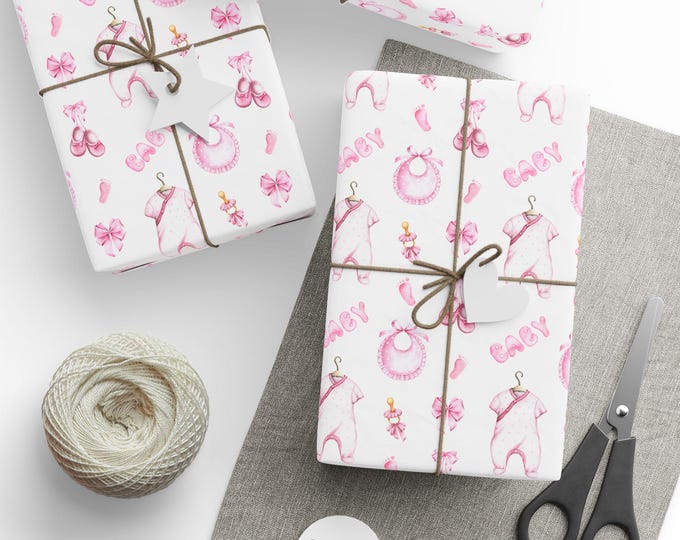 Baby Shower Gift Wrap, Baby Girl Wrapping Paper, Baby Pink Gift Wrap, Newborn Celebrations, Gender Reveal Events, Premium Gift Wrap